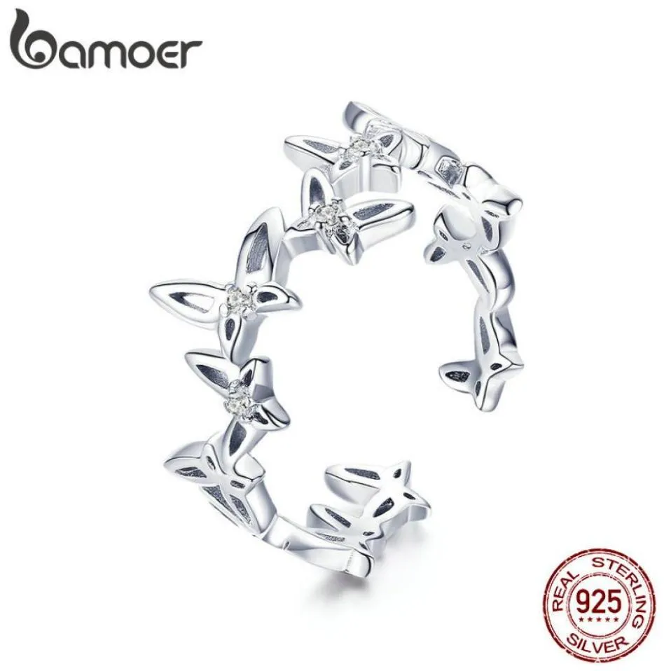 BAMOER Mode 925 Sterling Stapelbar Tanzen Schmetterling Offene Größe Finger Ringe für Frauen Luxus Silber Schmuck BSR0278919444