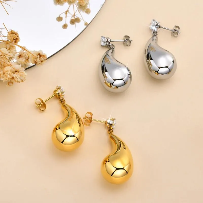 Oorringen Sierlijke CZ Steen Waterdrop Stud Voor Vrouwen Meisjes Trendy Goud Kleur Roestvrij Staal Dangle Earring Oor Accessoire Sieraden