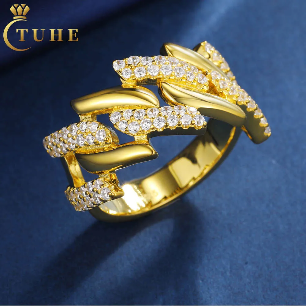Tuhe biżuteria fabryka Hip Hop Mens Gold Stated 925 Sterling Srebrny VVS Moissanite Diamond Ighed Out Cuban Pierścień