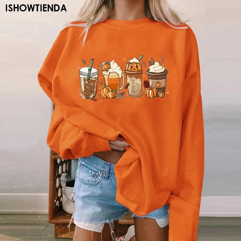 Kvinnors hoodies halloween tröja färgade skrämmande fyra pumpor roliga höstkvinnor långärmad jumper tröjor