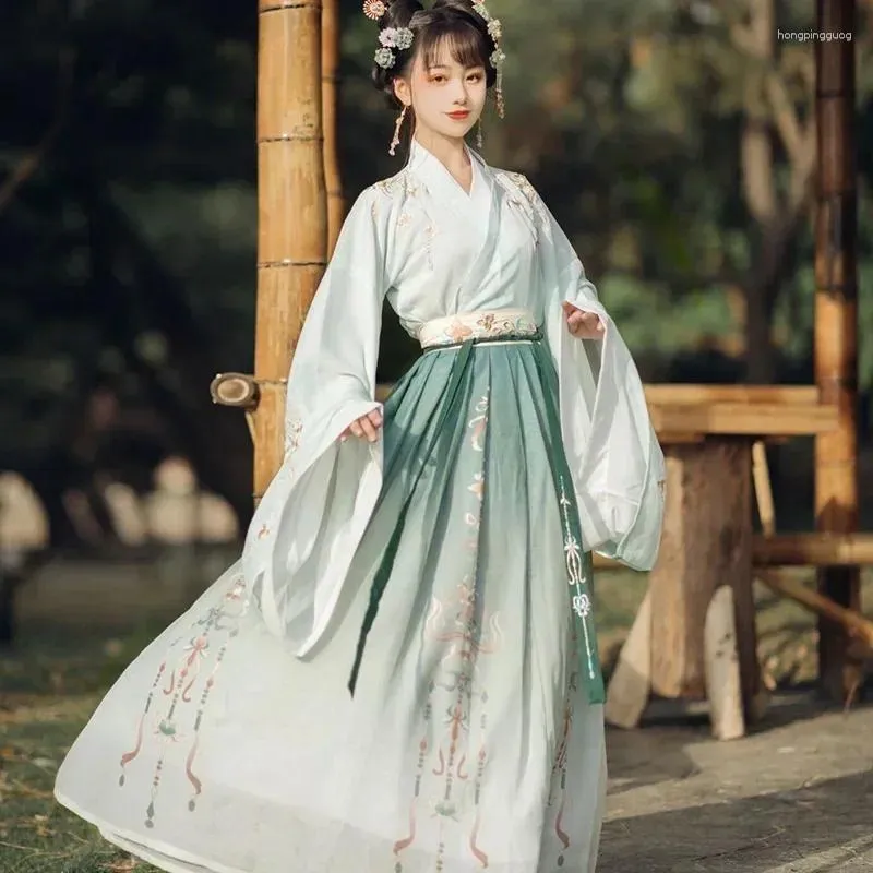 Scenkläder kinesisk stil Hanfu klänning kvinnor traditionella eleganta blommiga broderi prinsessklänningar orientalisk saga cosplay dance robe