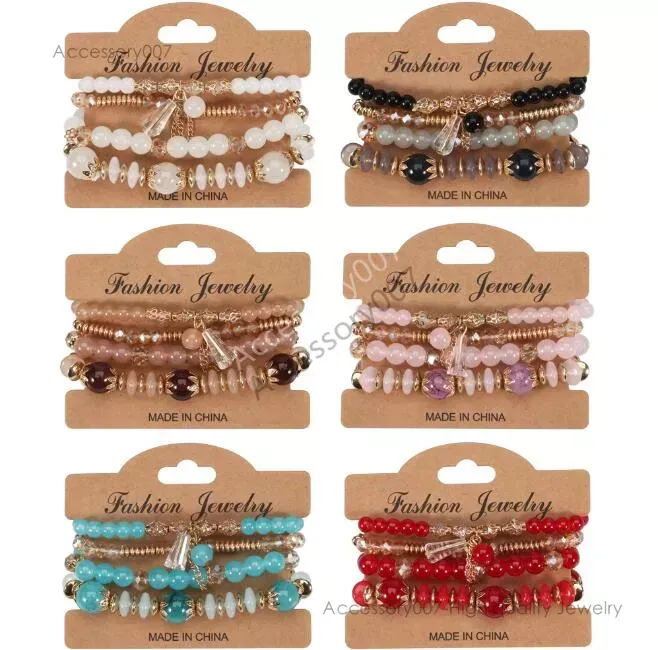 braccialetto di gioielli firmati4 pezzi set braccialetti di perline impilabili di design boemo per le donne braccialetto multistrato ciondolo colori di fascino nappa braccialetti elasticizzati