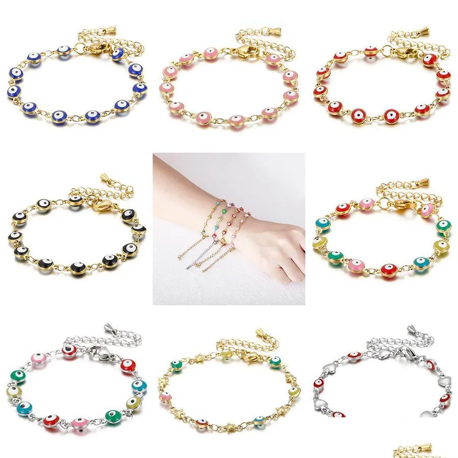 Beaded Colorf Evil Eye Pärlade Strands Chain Armband för kvinnor Klassiska rostfritt stål Wrap Bangle Female Fashion Jewelry Gift Drop D DH62U