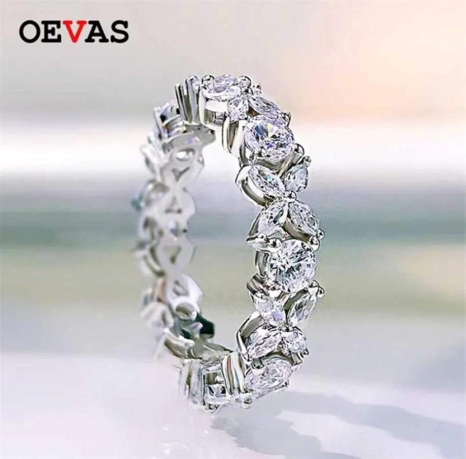 OEVAS 100 925 Sterling Silver Sparkling Full High Carbon Dimond Zircon Flower Rings For Women Engagement Wedding Fine Jewelry 2201471849