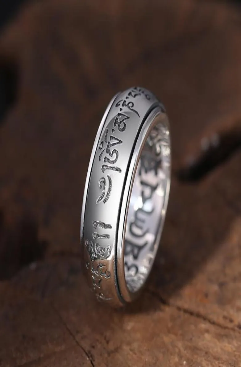 S925 sterling silver male ring Buddhism Six words Auspicious symbol Thai silver rings for men Real 925 Silver Jewelry Whole8530499