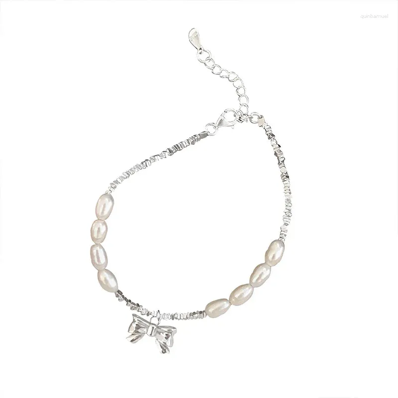 Länkarmband S925 Sterling Silver Pearl Hanging Tag Women's Armband Ins Fashion Cortile Light Luxury Jewelry