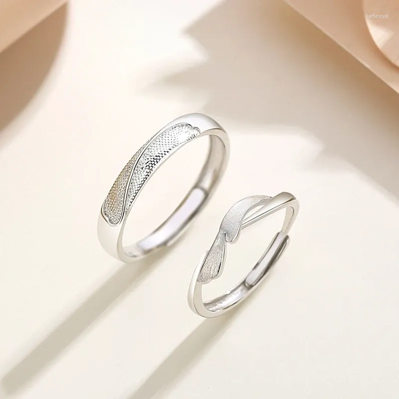 Bagues de cluster Européenne Fine S925 Sterling Silver Couple Bague Coeur Romantique Pour Femmes Fête D'anniversaire Cadeau Bijoux