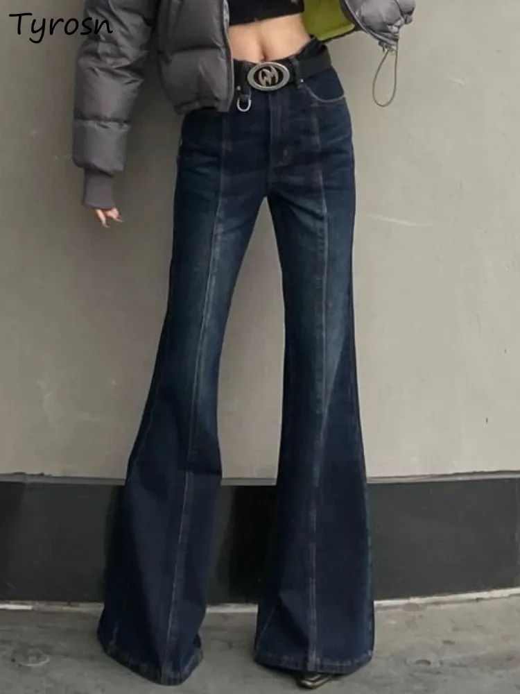 Jeans jeans kvinnor mogna eleganta semester streetwear lösa populära ulzzang dagliga boot cut design charmiga gör gamla damer faddish vår