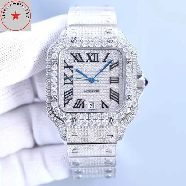 Lüks Moissanite Elmas Dikkat Edin Hip Hop Büst Aşağı Unisex Diamond Saat Paslanmaz Çelik Adalı Bilek Kare Kadran Saatleri Su Geçirmez Montres