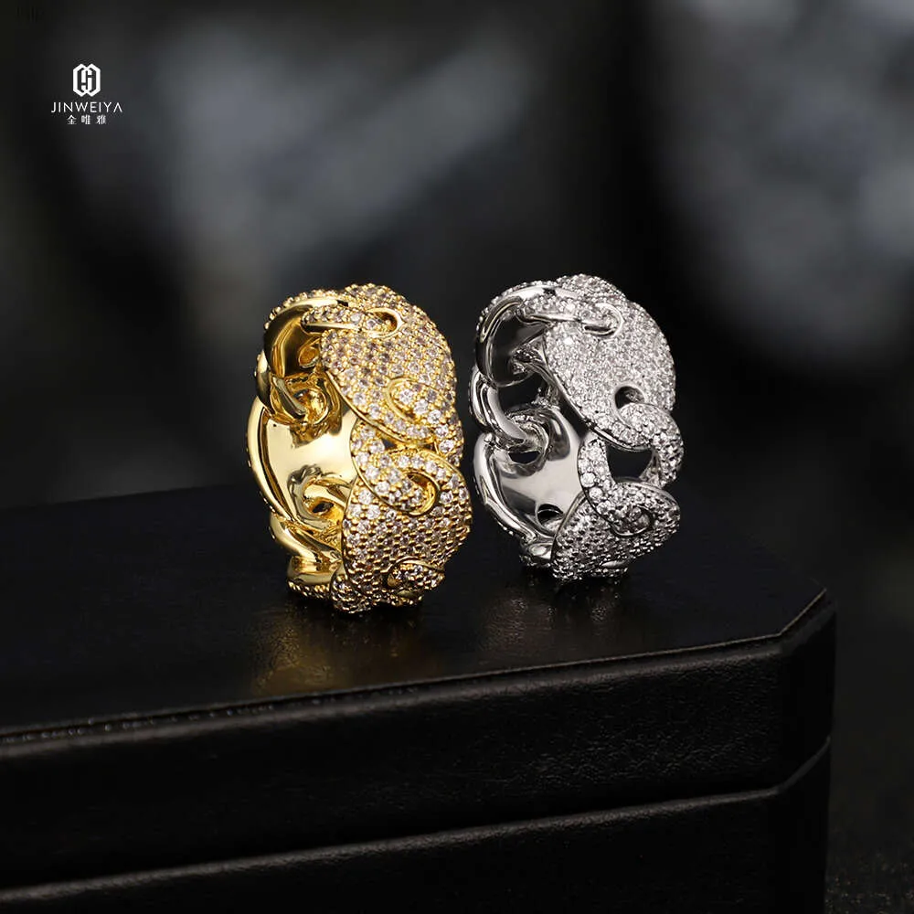 Partihandel fabrikspris lyxsmycken 925 Silver Iced Out Diamond Cuban Gold Plated Rings Hip Hop Men Ring