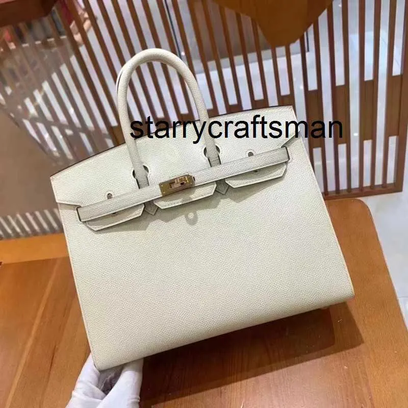 Borsa in vera pelle Borsa in filo di cera fatta a mano con fibbia in platino crema da 25 cm Borsa da donna portatile di fascia alta in pelle con stampa di palme Epsom