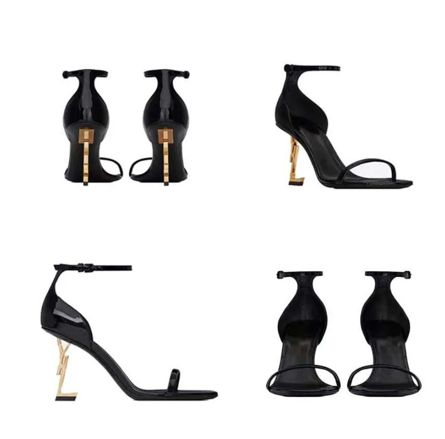 Avec boîte Femmes Luxe Sandales à talons hauts Chaussures habillées Talons aiguilles Designer Talons Événements formels Chaussures de créateurs Noir Or Or Mariage Bas