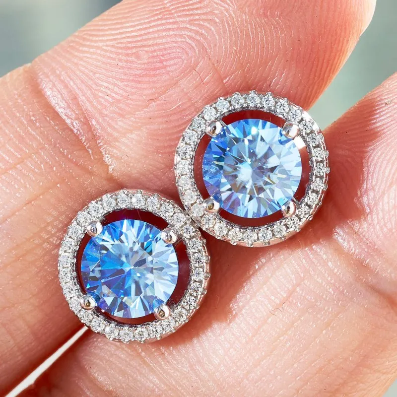 Pass Test Män Kvinnor Moissanite örhängen S925 Silver 1Ct Blue Yellow Moissanite Diamond Earrings Studs For Men Women Trevlig gåva