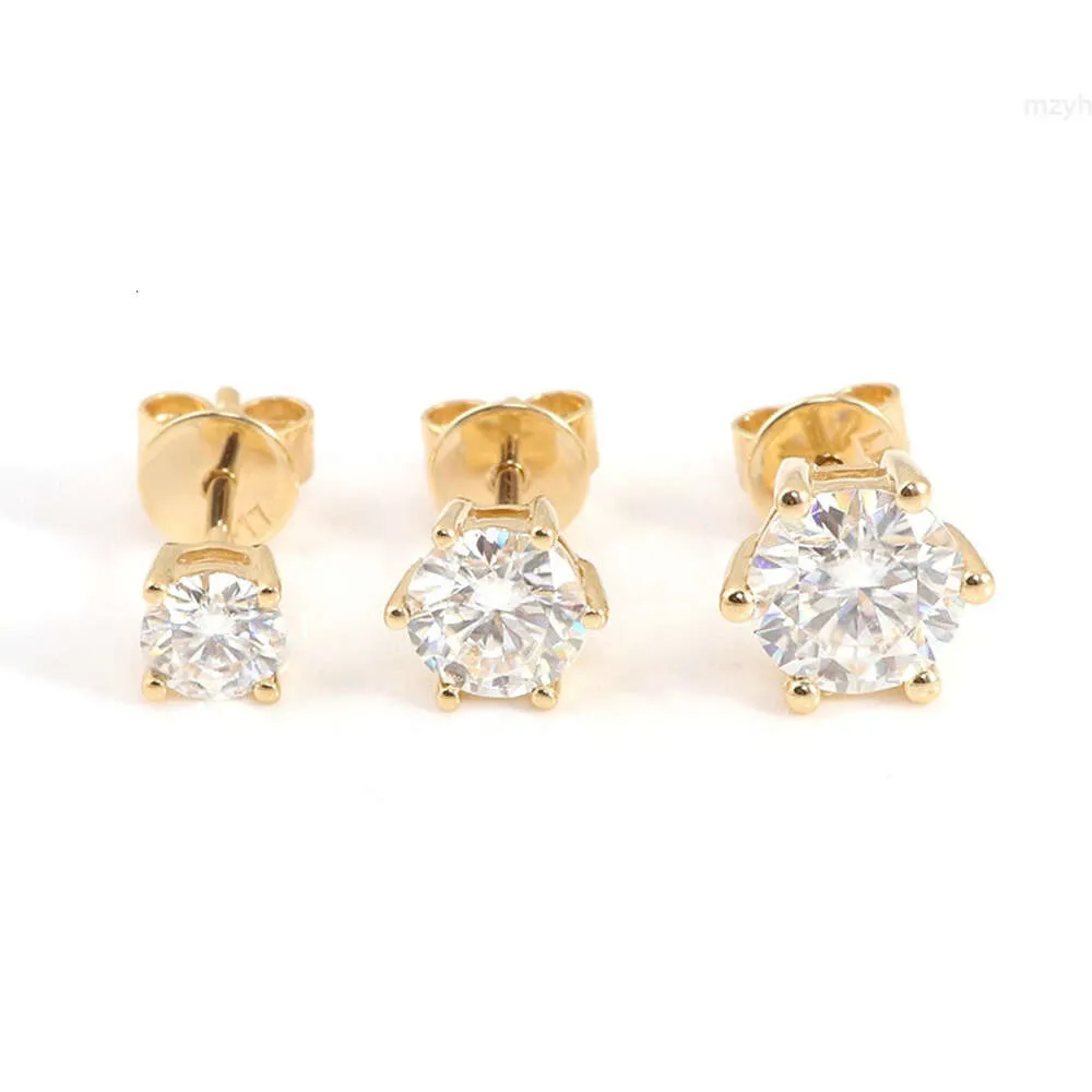 Ohrstecker aus echtem Gold mit Diamanten, rund, Brillantschliff, 4 mm, 5 mm, 6 mm