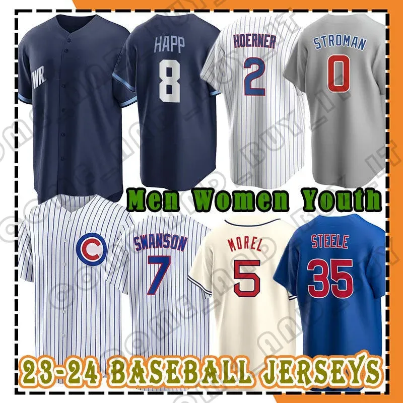 Personalizado Homens Mulheres Juventude Dansby Swanson Baseball Jersey Chicago Cody Bellinger Cubs Christopher Morel Ian Happ Marcus Stroman Justin Steele Marcus Stroman Justin