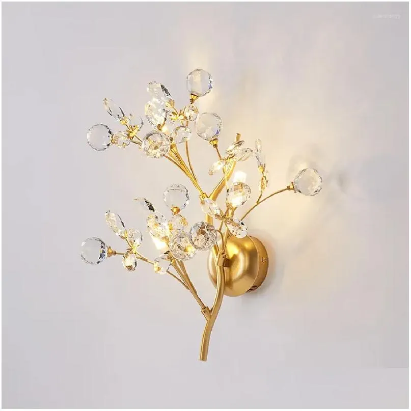 Wall Lamps Nordic Luxury Branches Gold Led Crystal Lamp Modern Creative Bedroom Bedside Living Room Background Drop Delivery Dhki7