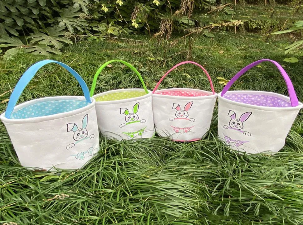 4 Colors Easter Basket Canvas Buckets Personalized Easter Kids Bunny Gift Bags Rabbit Tote Bag M32223412171