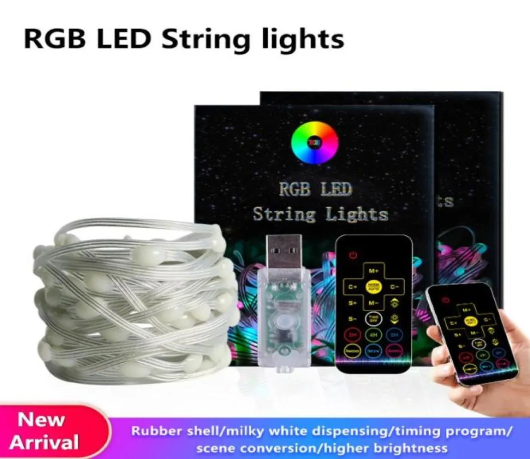 M1862 Stringhe LED 5m10M 100 luci Telecomando RGB Alimentatore USB micro mini filo di rame argento cielo stellato Natale Hallowee6337156