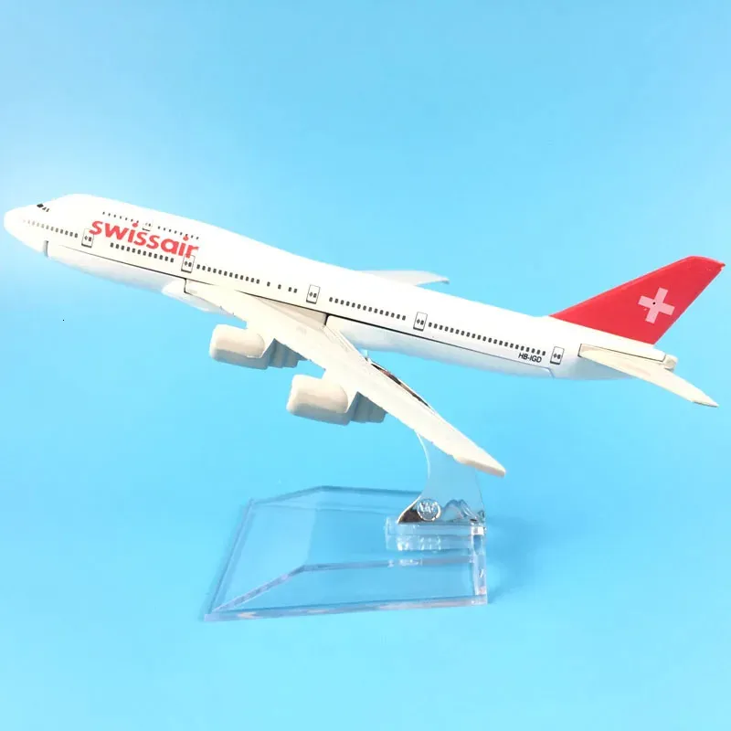 16cm Alloy Metal Swiss Air Swissair Airlines Boeing 747 B747 200 Airways Airplane Model Plane Model W Stand Aircraft Gift 240307