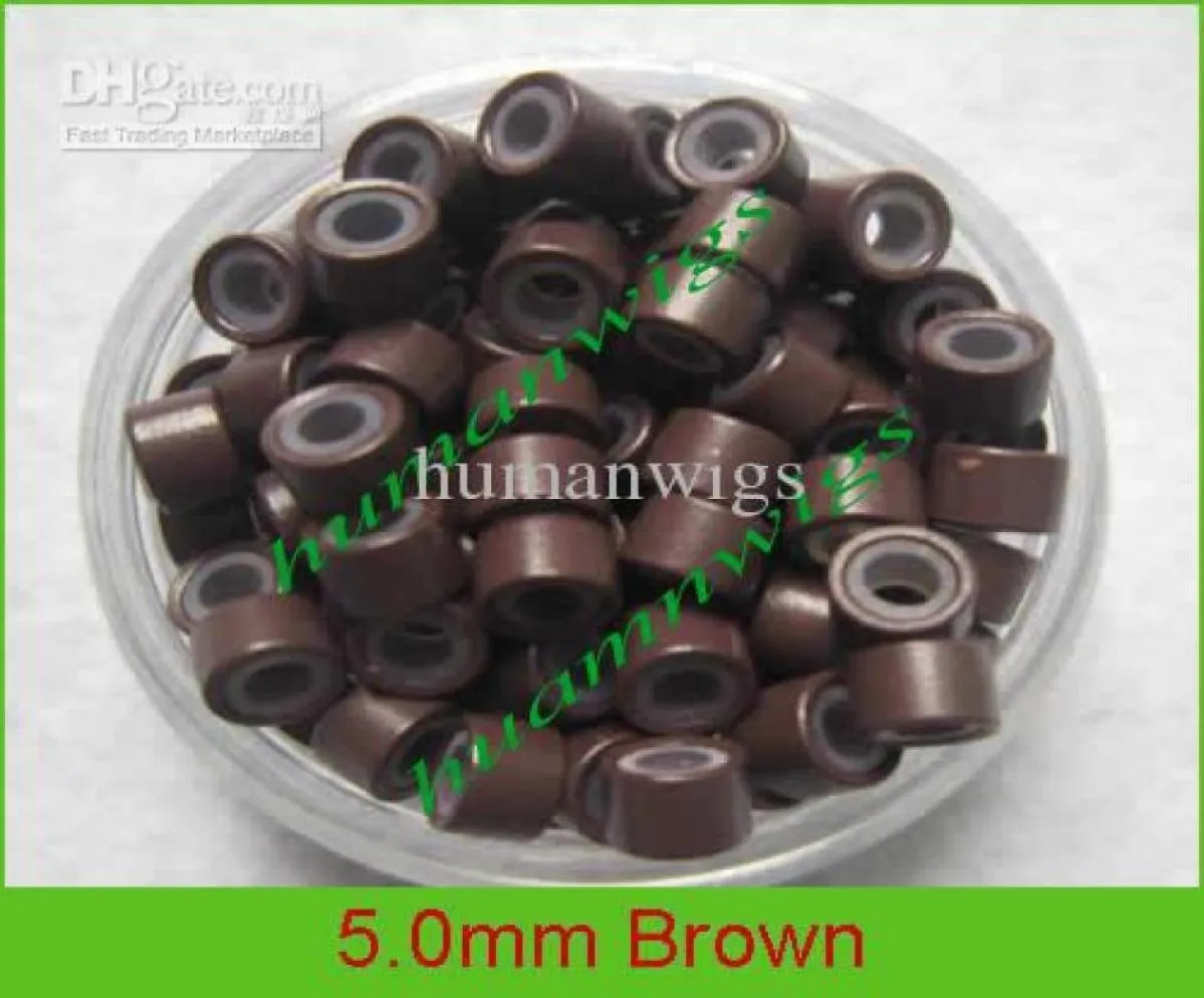 50 mm siliconen micro-ringschakels voor haarextensies met veren Bruin 5000 stuks mix kleur2761263