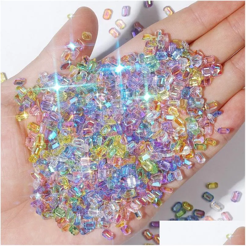 False Nails Nail Art Aurora Square Sugar Special-Shaped Flat Bottom Drill Of Mixed Resin 3-Nsional Manicure Nails Accessories Drop Del Dhmgh