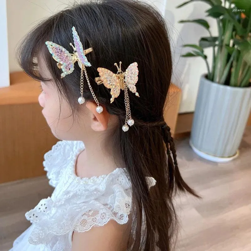 Hårtillbehör 10 Styles Girls Moving Farterfly Clip Sweet Hairpin Side Bangs Shaking Rhinestone Wing Pearl Tassel Barrettes smycken