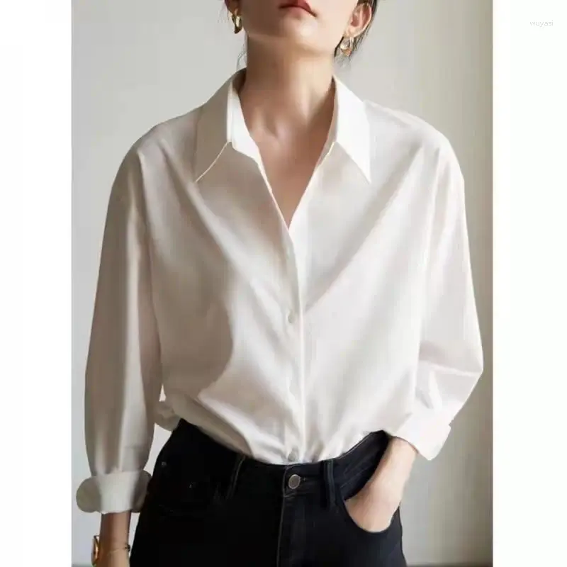 Vrouwen Blouses Casual Lange Seleeve Vrouwelijke Herfst Blouse 2024 Katoen Linnen Shirt Vrouw Vintage Winter Losse Polo Kraag S88