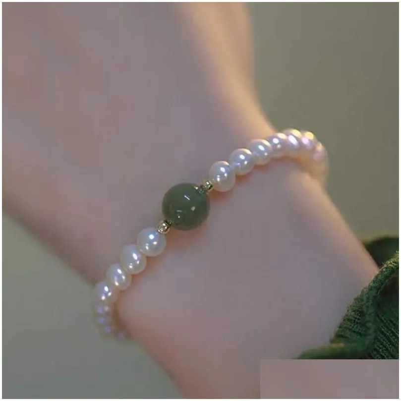 Chain Women Fashion Freshwater Pearl Bracelet Beaded Elastic Beads Jade Bracelets Jewelry Drop Delivery Jewelry Bracelets Dhlmh