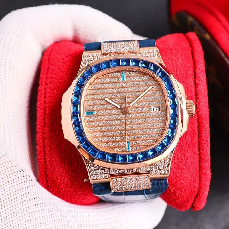 Relógio masculino de diamante colorido relógios mecânicos automáticos 40mm safira relógios de pulso femininos à prova d'água montre de luxo