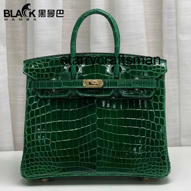 Bolsa de couro genuíno lblack bolsa de crocodilo raro 25cm avó verde senhora bolsa high-end