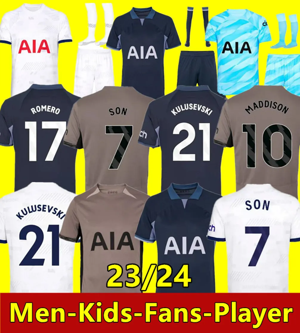 23 24 Jerseys de futebol Spurs MADDISON SON ROMERO KULUSEVSKI RIHARLISON 2024 Tottenham Football Kit Camisa BELLINGHAM BISSOUMA JOHNSON Top Men Kids Sets