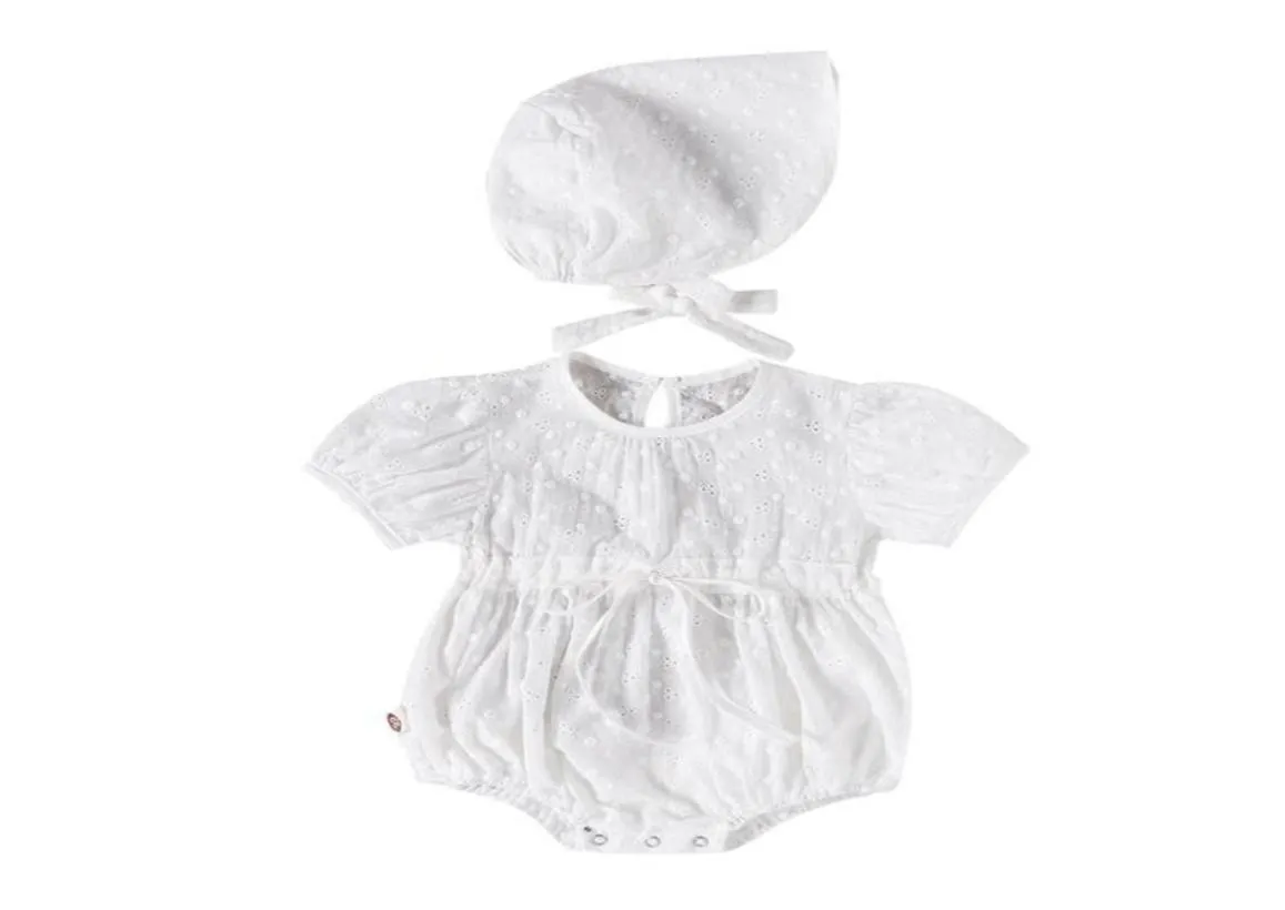 024M Born Baby Girl Short Sleeve Romper White Solid Hole Floral Jumsuit For Cute Toddler Girls Jumpsuits28603870052