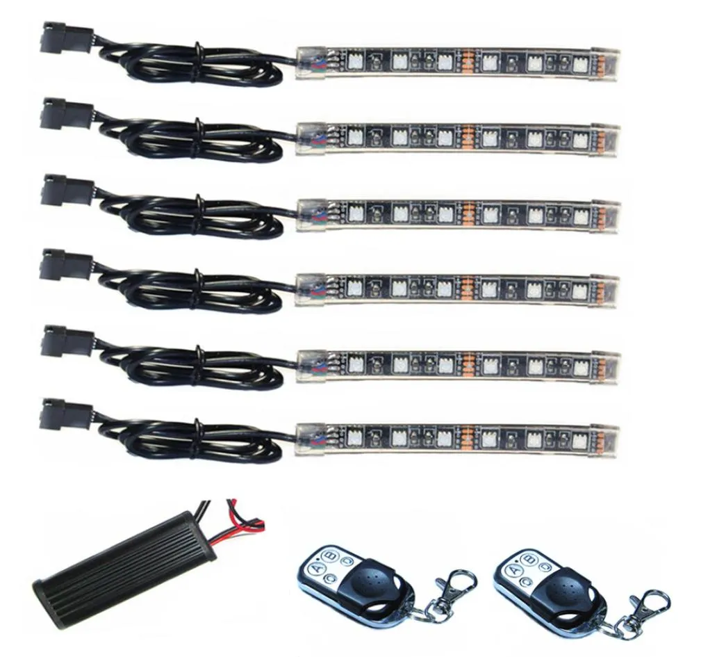 Bande Flexible LED SMD5050 RGB, 15 couleurs, 6 pièces, 2 télécommandes sans fil, Kits d'éclairage pour accessoires de moto, éclairage 8930815