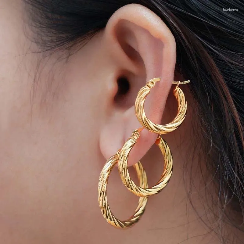 Brincos de argola 3 tamanhos vintage cor dourada torcida para mulheres aço inoxidável metal círculo geométrico fivela de orelha joias de festa