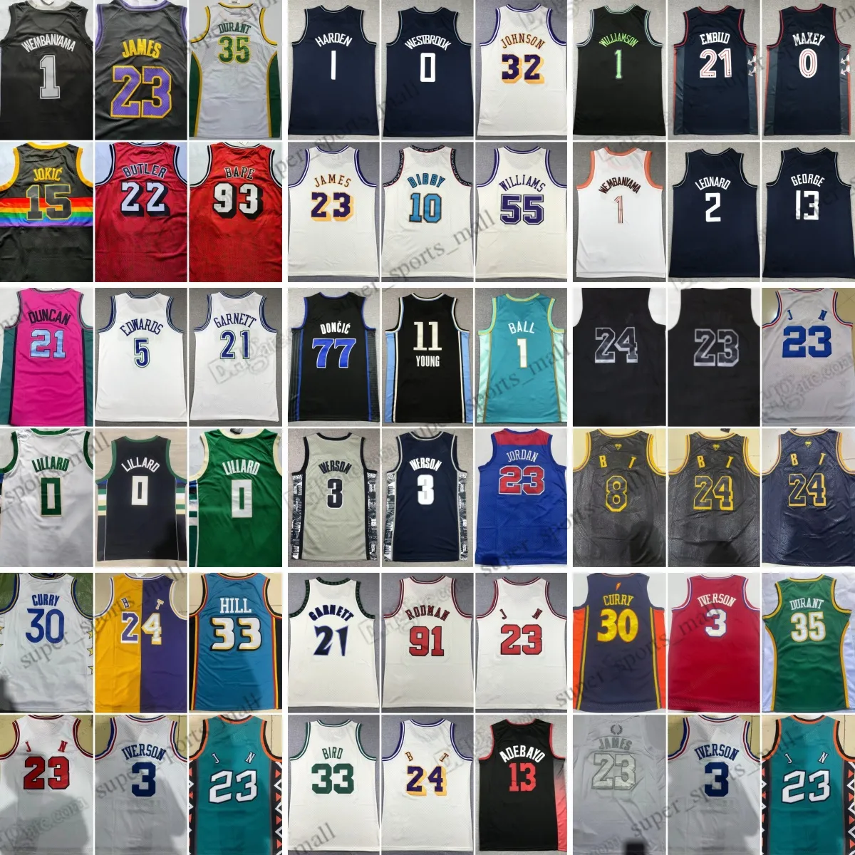 Luka Allen Doncic Iverson Stitched Basketball Jerseys Trae Young Tim Ball Duncan Kevin Edwards Garnett Damian Kevin Shawn Lillard Grant Durant Hill Kemp Payton