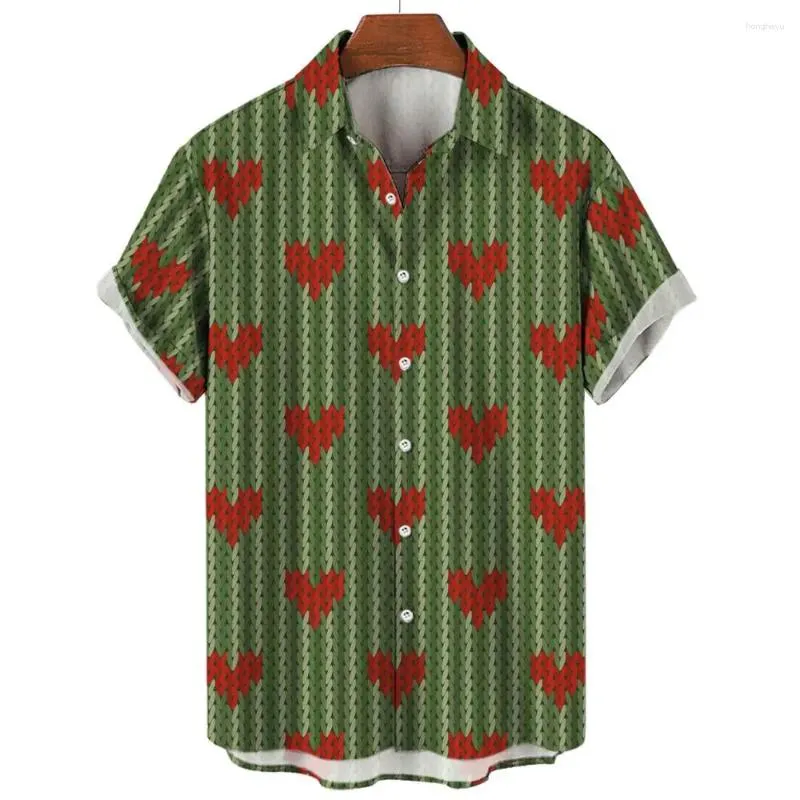 Camisas casuais masculinas moda verão de manga curta camiseta lapela botão para baixo camisa impressão 3d dia dos namorados