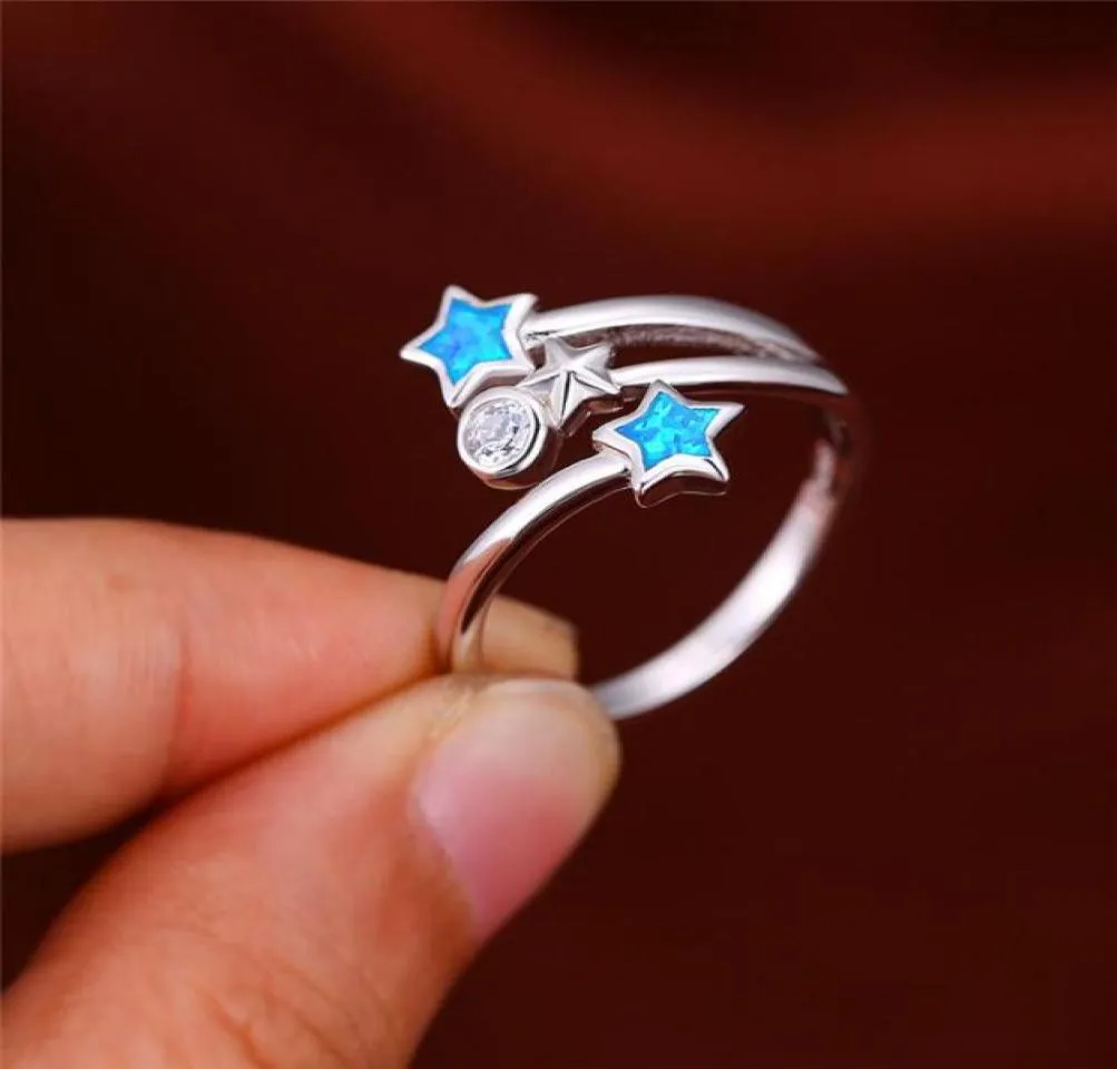Hochzeit Ringe Luxus Blau Feuer Opal Stein Ring Weibliche Nette Stern Weiß Zirkon Boho Silber Farbe Für Frauen Engagement Schmuck hochzeit6196552