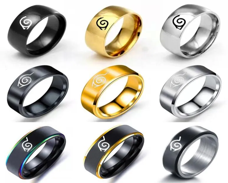 YWSHK 17 Modellen New Leaf Ring Konoha Uzumaki Symbal Logo Teken Sasuke Itachi Ninja Mode Roestvrij Staal Anime Sieraden Cosplay6275886