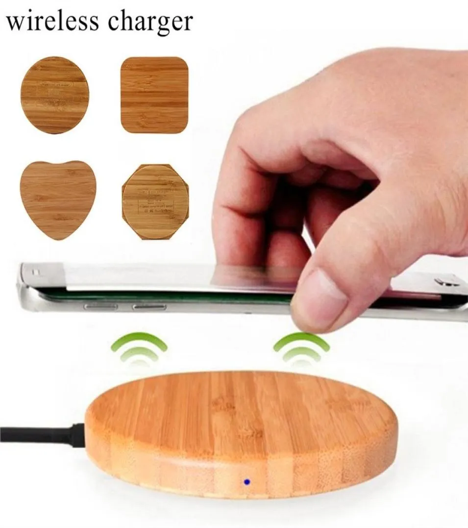 Almofada de carregador sem fio Qi de madeira de bambu Carregadores sem fio para iphone Samsung LG todos os dispositivos Qiabled5412369