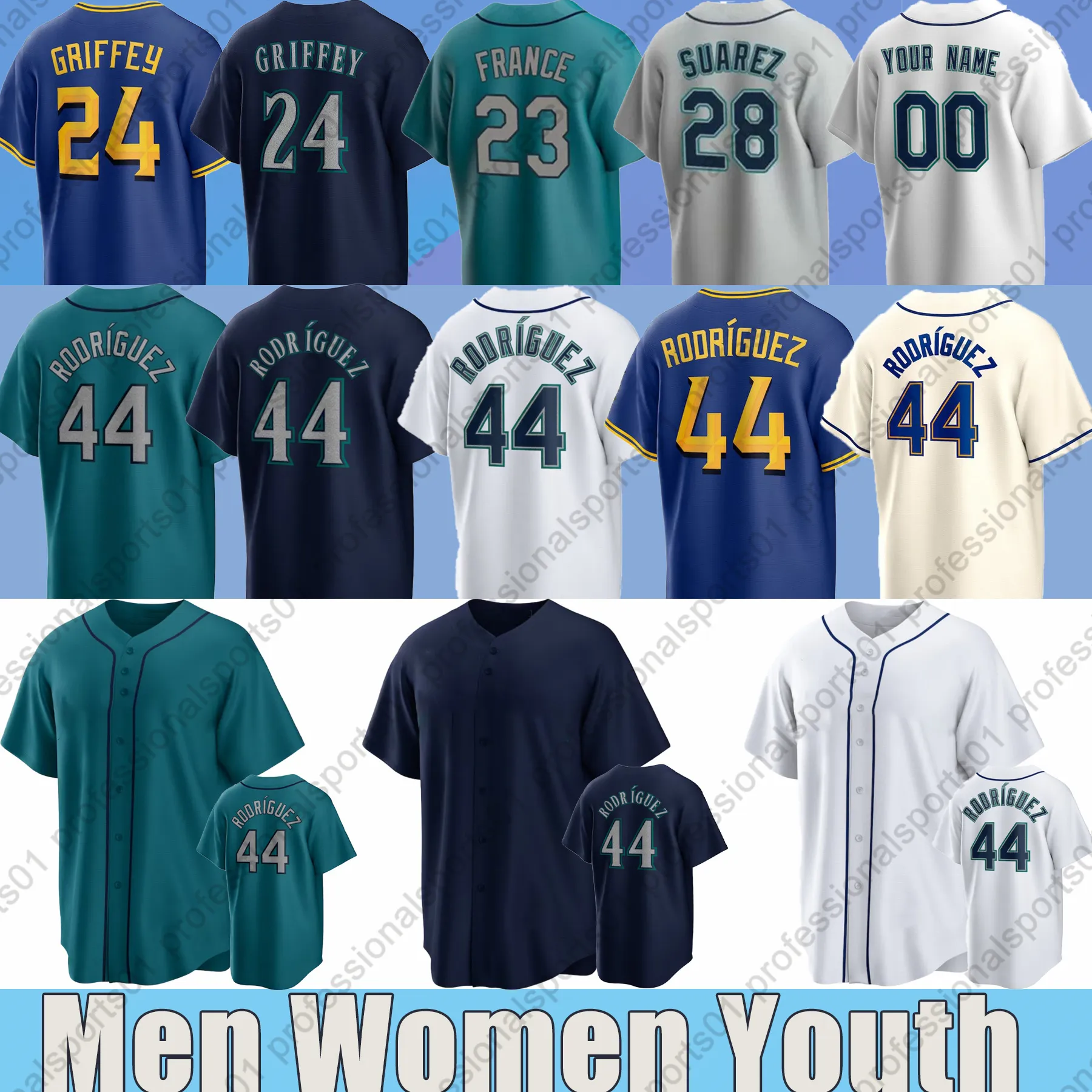 24 Ken Griffey Jr. Jersey 44 Julio Rodriguez Baseball Jerseys Seattles 36 Logan Gilbert Suzuki Ichiro Mariners 3 JP Crawford Cal Raleigh Ty France Luis Castillo