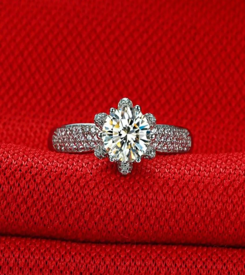 Bröllopsringar Deluxe 1CT Carct 5A Högkvalitativ NSCD -engagemang för kvinnor Dcolor S925 Sterling Sliver Anpassningsbar ring Female2968780