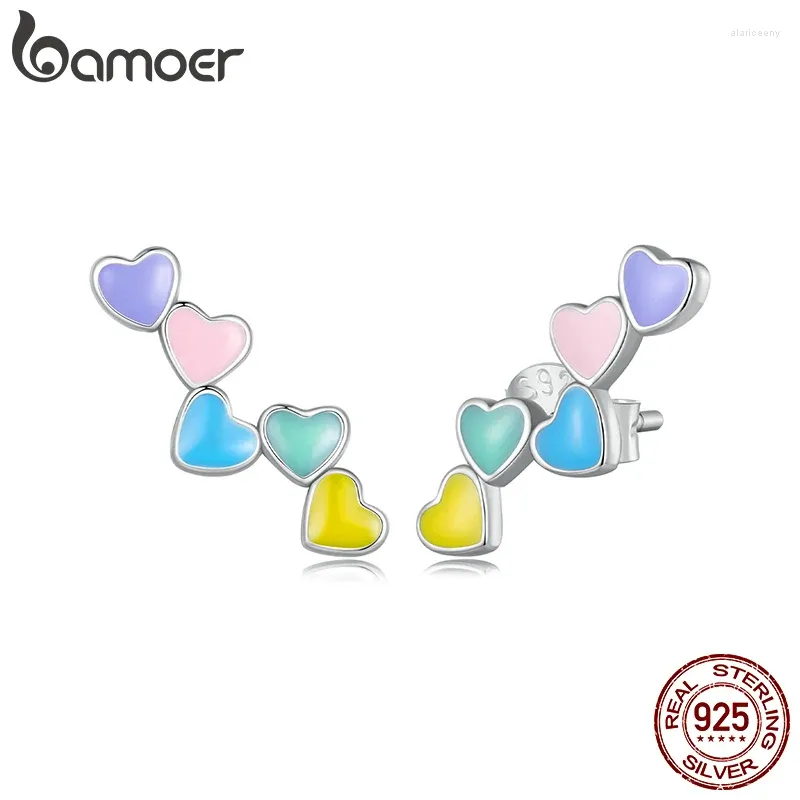 Bamoer – boucles d'oreilles en argent Sterling 925, émail, cœur arc-en-ciel, bonbon, amour pour filles et femmes, bijoux fins, cadeau