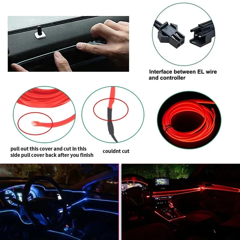Car Interior Decorative Lamps Strips Atmosphere Lamp Cold Light Decorative Dashboard Console Auto DIY LED Ambient Lights 1/2/3/4/5M