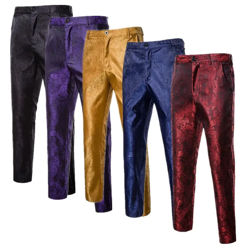 Calças novas masculinas de negócios jacquard terno calças preto/vermelho/roxo/marinho moda masculina vestido de festa de casamento calças finas