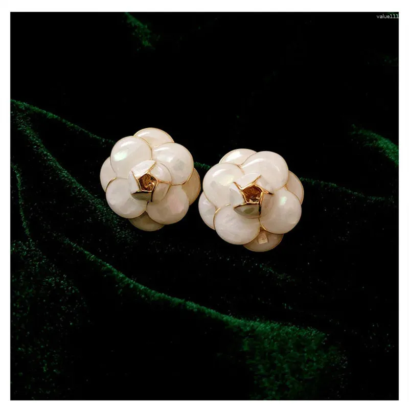 Kolczyki stadnorskie S925 szterling igły dla kobiet vintage drobna biżuteria stereoskopowa kamelia kwiat eleganckie akcesoria