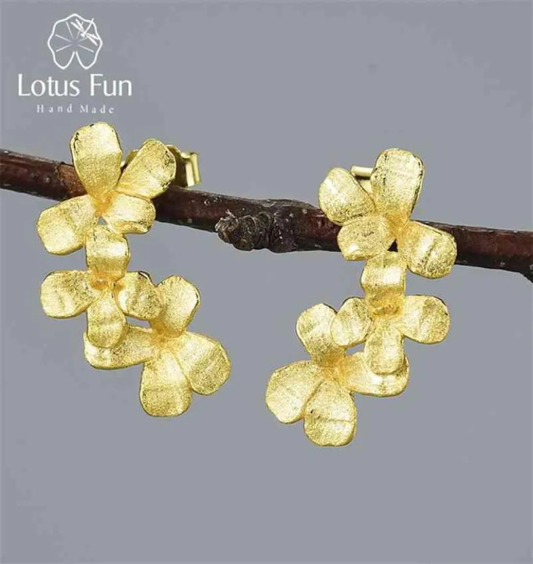 Lotus Fun Flower in my Garden Stud Earrings Arrival Real 925 Sterling Silver Handmade Fine Jewelry for Women 2106164782837