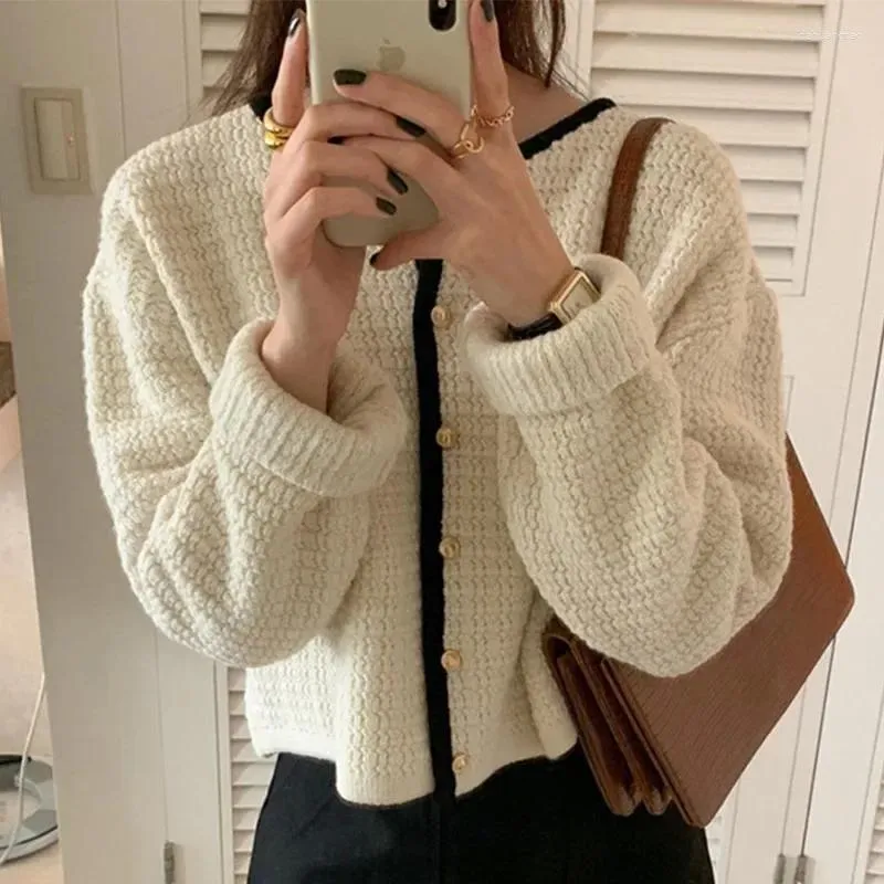 Women's Knits Chic Cardigan Jackets 2024 Ropa Mujer O-neck Solid Color Pull Femme Fall Winter Clothing Knitted Vintage Sweater Tops