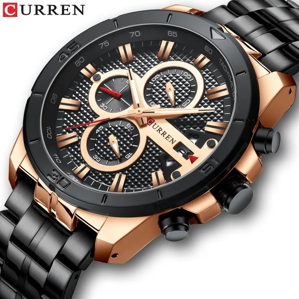 Curren Men ogląda najlepsze markę luksusowe chronograf kwarcowe zegarki ze stali nierdzewnej Business zegarek na rękę