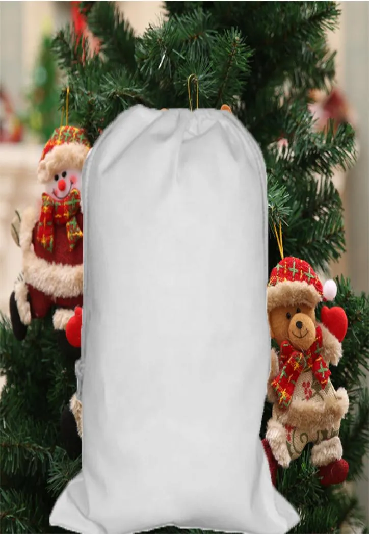 Newest Santa Drawstring Sack Large Sublimation Sacks Christmas Pure white Bags Xmas Party Supplies New Year Gift8310635