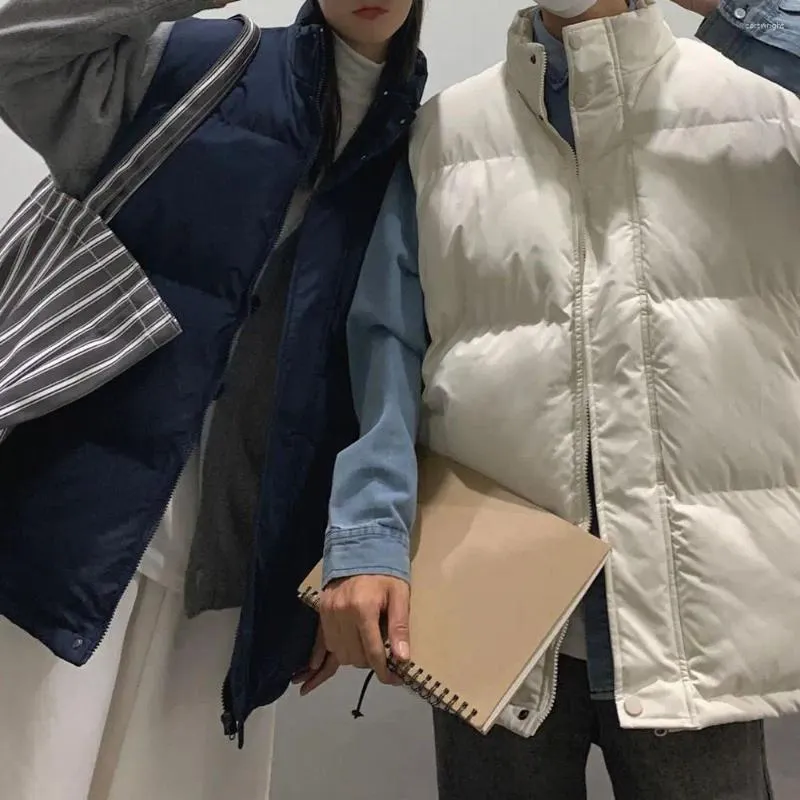 Coletes masculinos homens colete de inverno colete à prova de vento com bolsos de colarinho para mulheres grossas proteção climática acolchoada